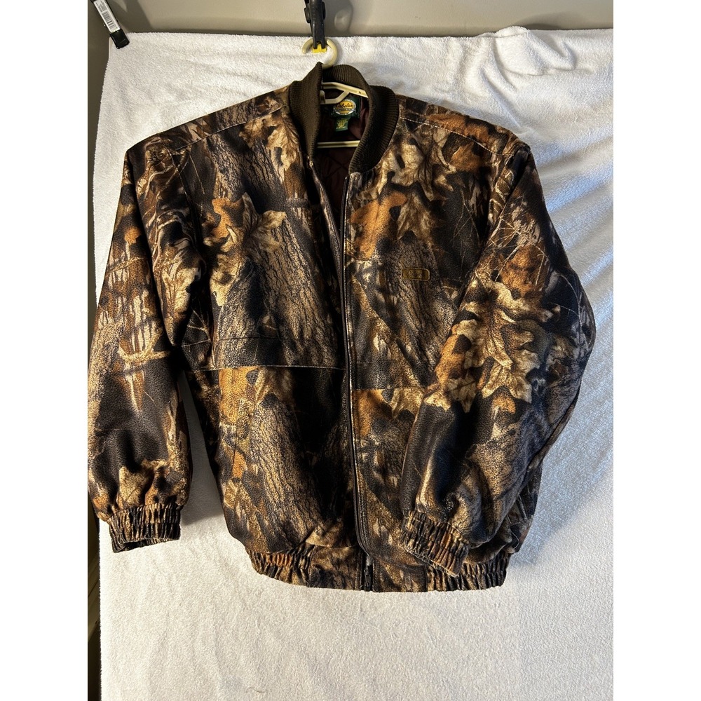 Cabela's Advantage Hunting Camo Fleece Bomber Jacket Men's Medium 4621 quilted